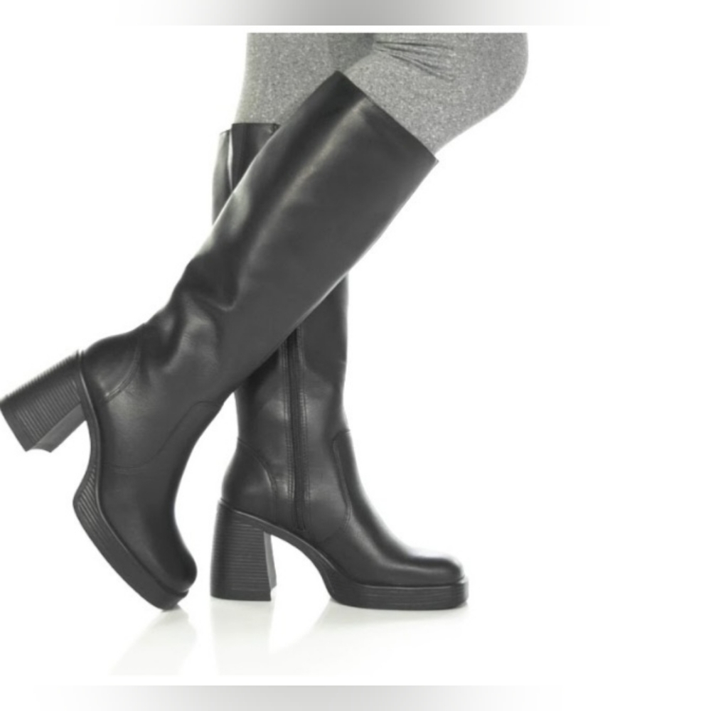 Steve Madden Black Over-the-Knee Platform Block Heel Boots - Picture 2 of 12